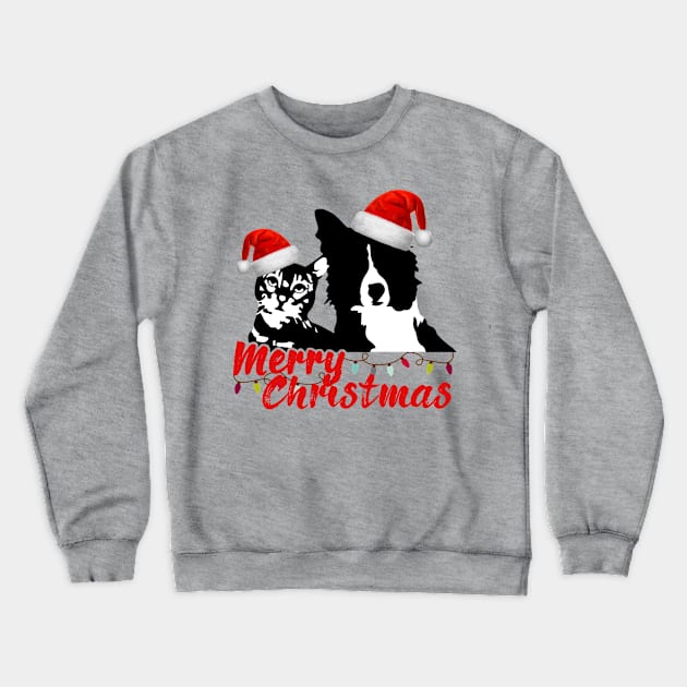 Merry Christmas Cat and Dog Lovers with Santa Claus Hat Crewneck Sweatshirt by dnlribeiro88